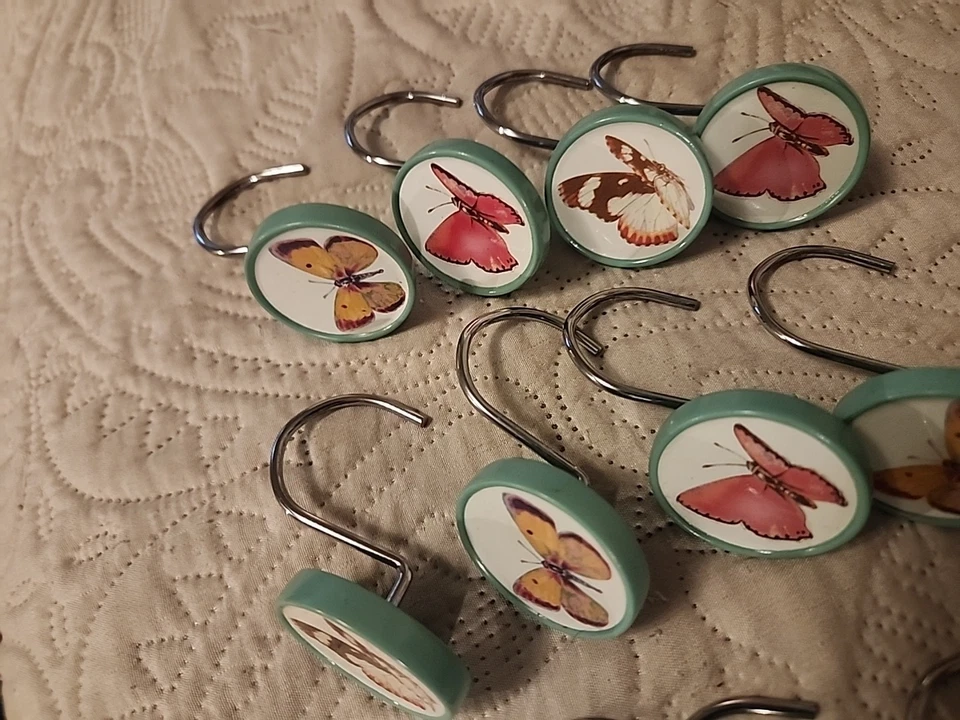 Colorido Mariposa Botánica 12 Ganchos para Cortina de Ducha Decoración de Baño Foto 3 de 3