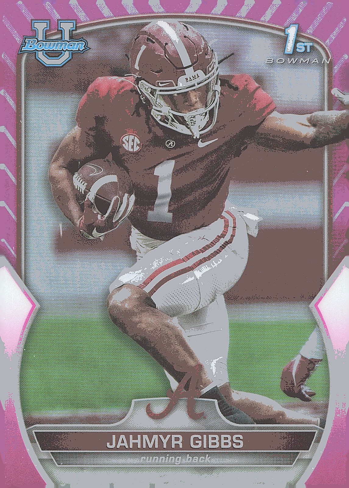 2022 Bowman University Chrome #82 Jahmyr Gibbs Pink Refractor