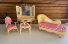 Vintage Dollhouse Furniture 1964 Marx Little Hostess Vanity Table Chaise & Chair