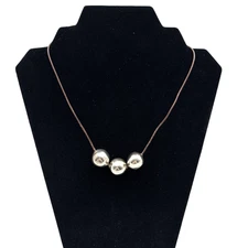 2002 Silpada Triple Threat 925 Sterling Electroform Beads Leather Necklace 18"