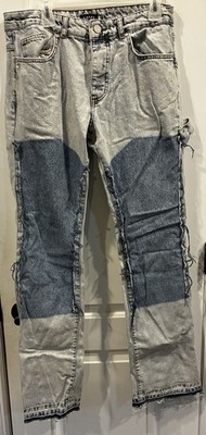 Jeans Mens 34x32 Blue Medium Wash Relaxed Straight Patchwork Denim Casual Pants