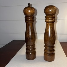 Vintage 9  Tall SET of Wood SALT SHAKER  PEPPER MILL GRINDER