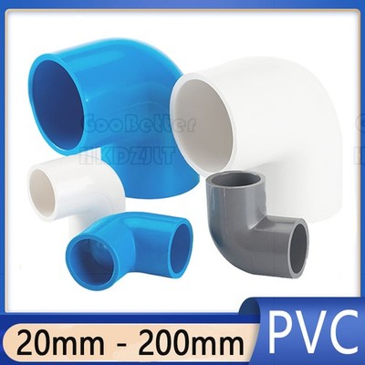 PVC Pipe Fitting Coupling Connector 90 Degree Elbow White Blue Grey I.D 20-200mm