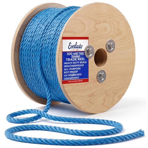 100M TRADE REELS- EVERLASTO BLUE POLYPROPYLENE POLY ROPE 6MM 8MM 10MM 12MM 14MM