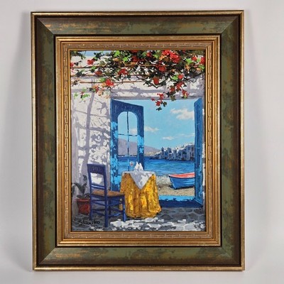 Viktor Shvaiko ''Mykonos Balcony Scene'' Hand Embellished Serigraph 262/375 Framed