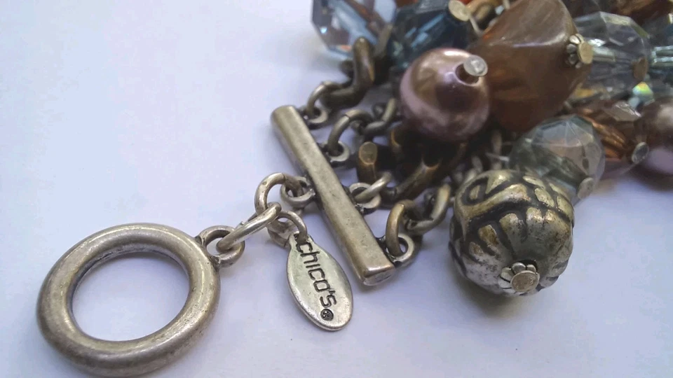 "Pulsera Chicos Gruesa Mulit-piedra Tonos Tierra Ámbar y Azul Cuentas Palanca 7""-8,5""" Foto 3 de 4