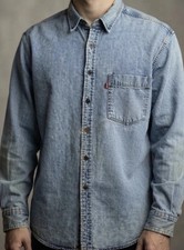 Vintage 90s Levi's Orange Tab Denim Shirt Mens Blue Casual Y2K