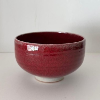 Seto Cinnabar Matcha Bowl Ceramic Red Unused 12cm Dia 8cm H Handmade Traditional