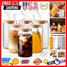 Glass Cups with Lids and Straws 6 pcs, 16 oz-DWTS Cute Tumbler,Beer Drinking ...