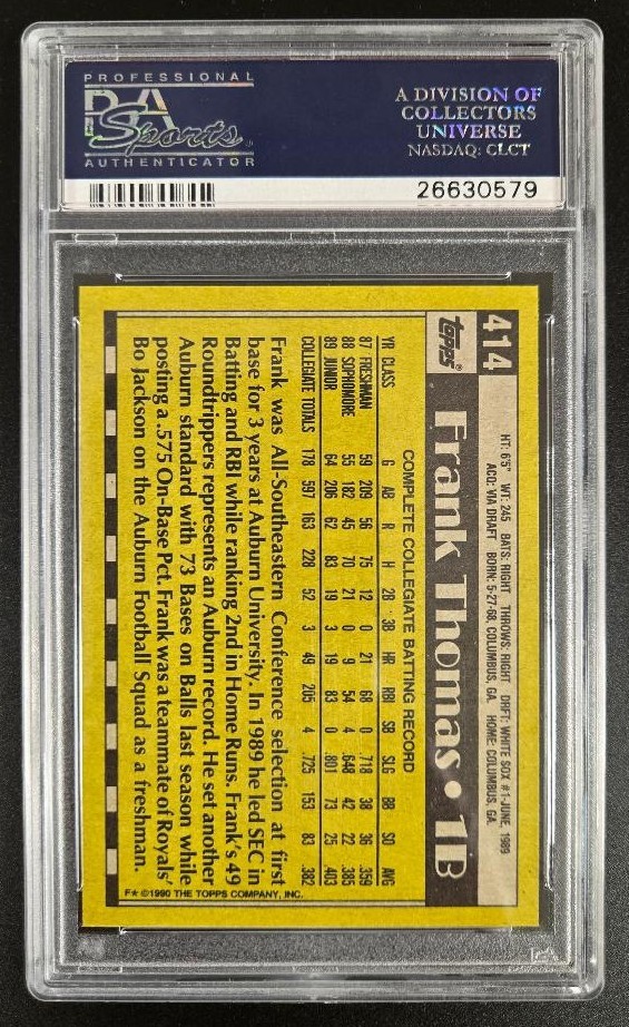 1990 Topps FRANK THOMAS #414 Name on Front Rookie PSA 10 GEM MINT!!! view 2