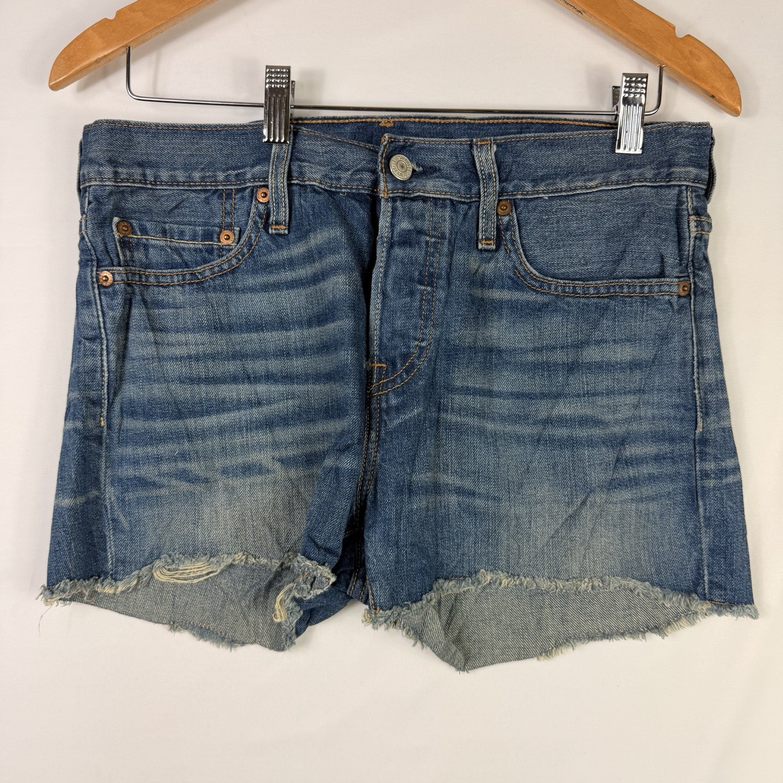 Levi's 501 Cut Off Shorts Women's 27 Blue Distressed Denim Y2K Mid Rise Cotton