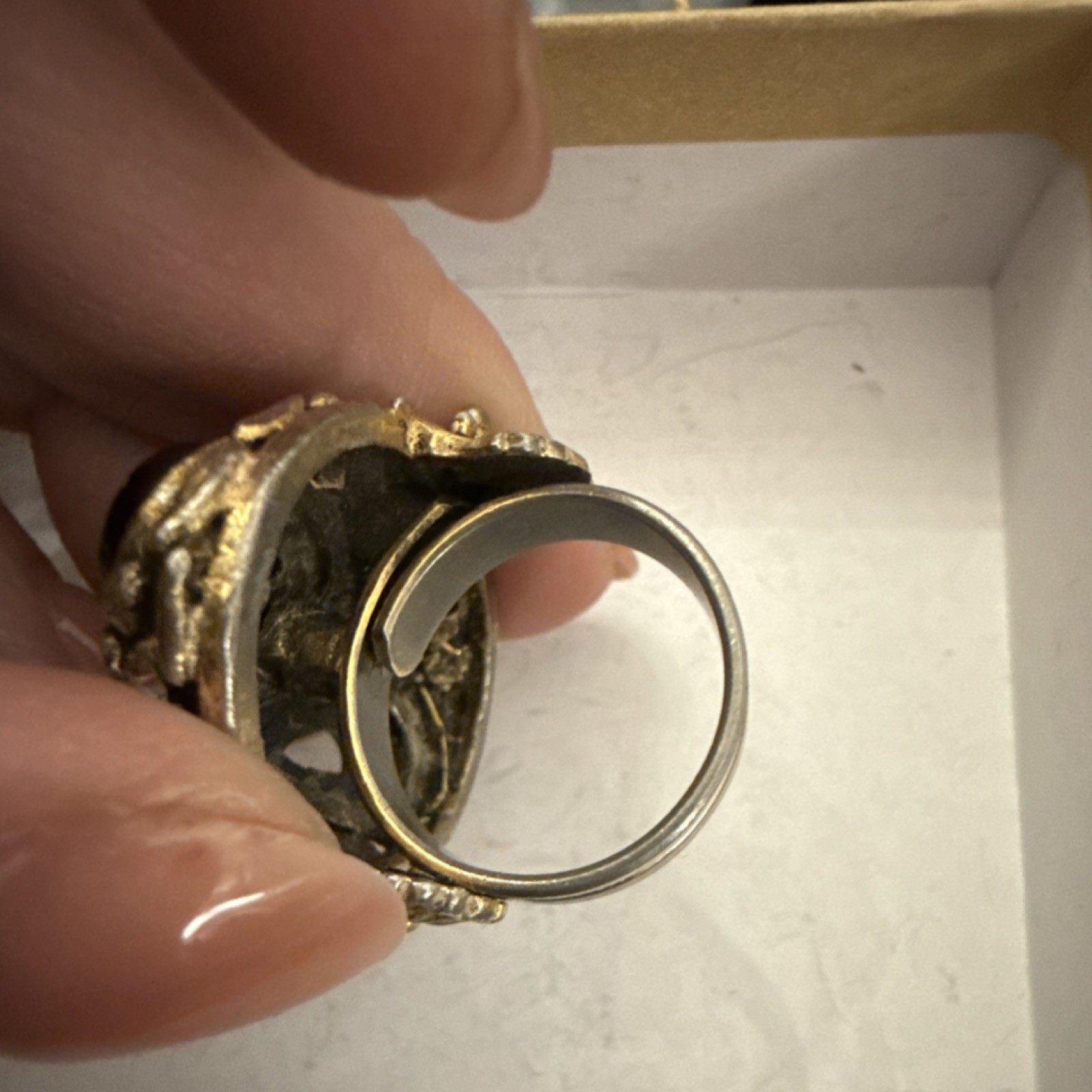 Vintage Gothic Statement Ring Black Cabochon Gold… - image 4