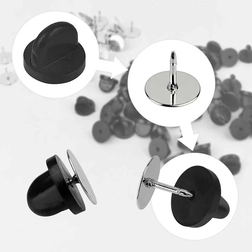 50 pares de pasadores y respaldos, tachuelas de bloqueo de respaldo, respaldos de pasadores de goma, pasadores de tachuelas de corbata Foto 3 de 4