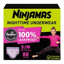 Pampers Ninjamas Nighttime Bedwetting Underwear Girl - Size 7 - 88ct