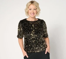 nicole by Nicole Miller Sequined Velvet Top Gold 3X New