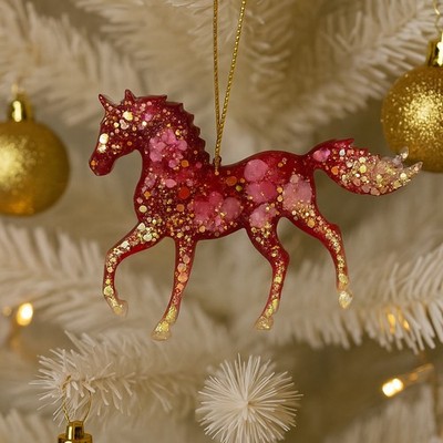 Handmade Resin Ornament Glitter, Christmas Decoration  Gold Fire Horse 2026 