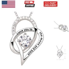 Jewelry Sterling Silver "I Love You To The Moon and Back" Love Heart Cubic Zi...