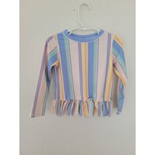 Ruffle Butts Toddler Girls 3T Rash Guard Long Sleeve Stripe Ruffle Swim Top 2