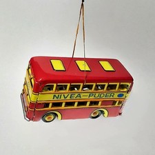 Vintage Tin Toy ZZ Germany Persil Nivea Puder Double Decker Bus Red Yellow 3