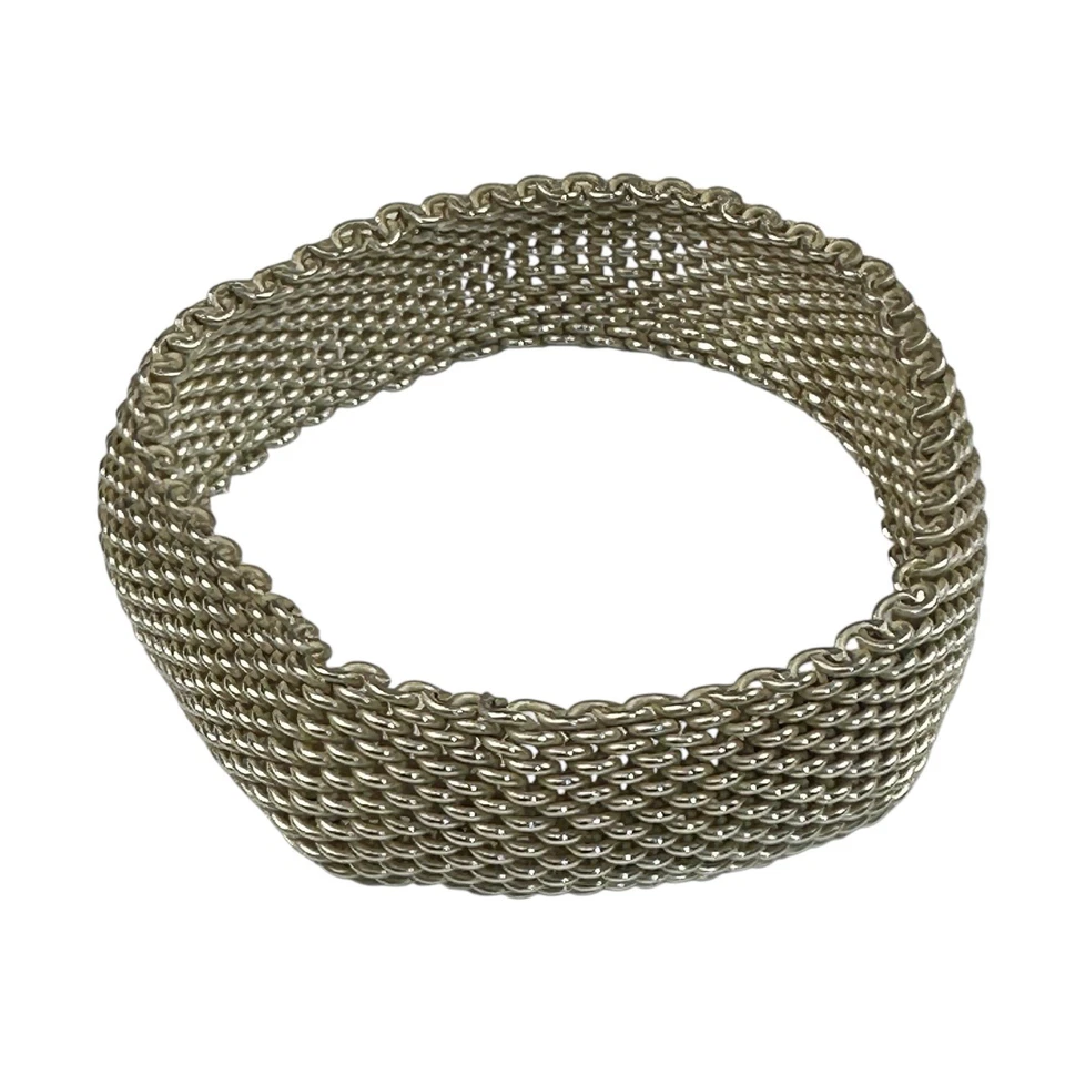 Tiffany & Co. Somerset Sterling Silver 7.25” Mesh Weave Bangle Bracelet 54g - Image 2 of 4