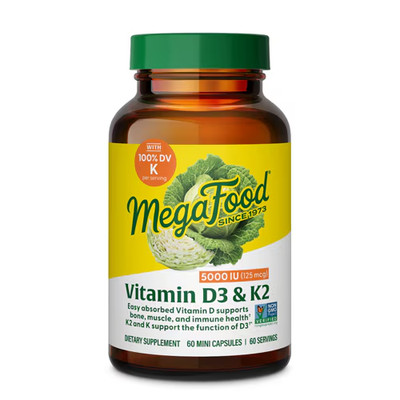 MegaFood Vitamin D3 & K2 5,000 IU 60 Mini-Capsules
