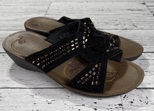 G.N.D Womens  Sz 7 1/2 Black  rhinestone accent Sandals New in Box style # 9639