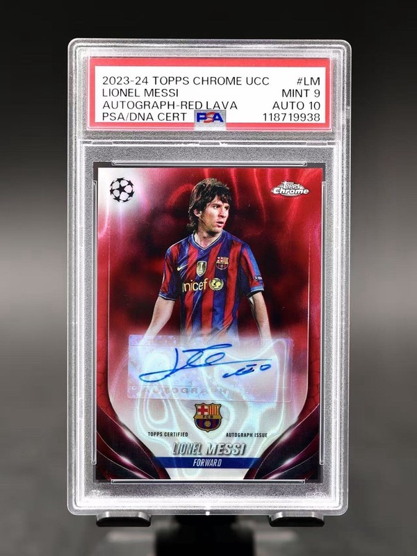 2023 Topps Chrome Lionel Messi Red Lava Refractor /5 Barcelona PSA 9 Auto 10!