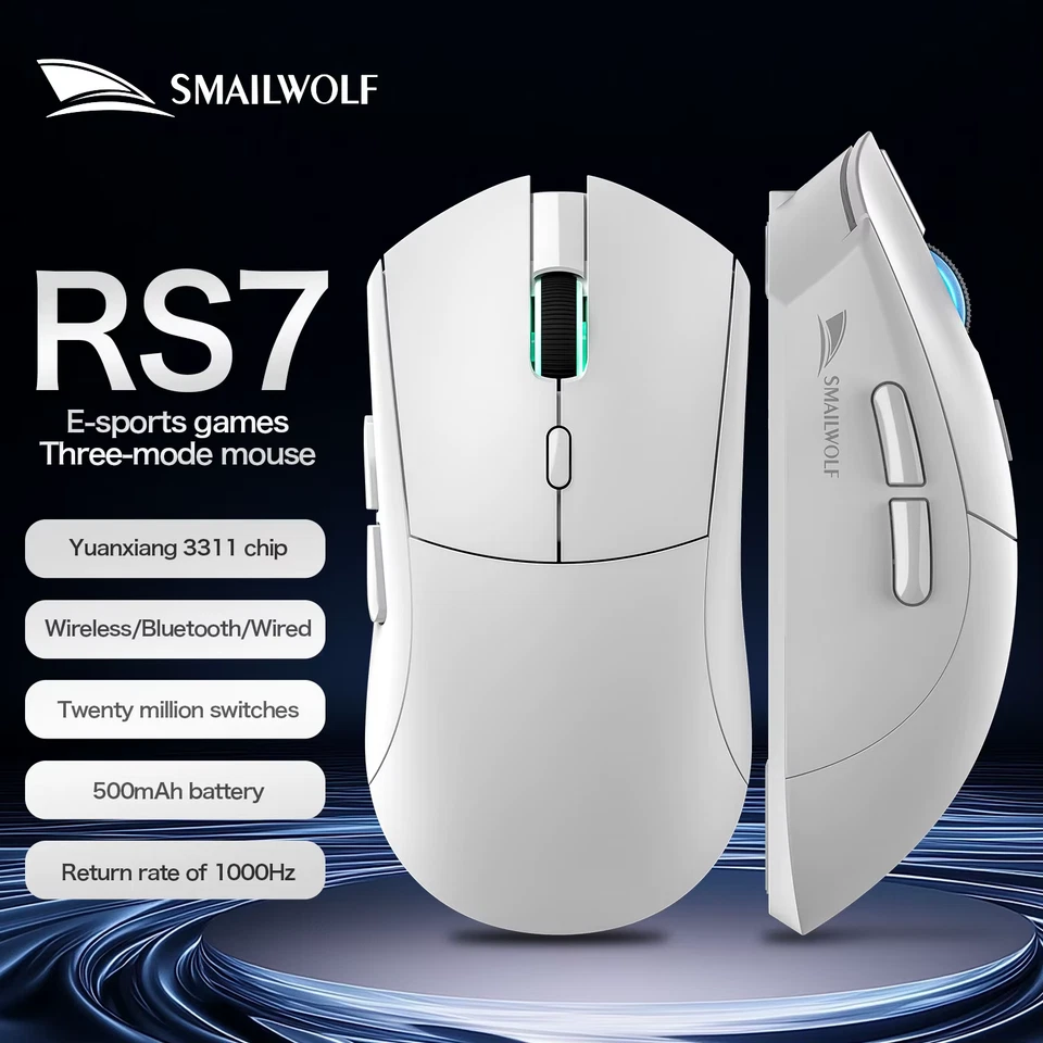 RS7 Bluetooth Inalámbrico Ratón para Juegos Tres Modos PAW3311 Macro-Definición Mouse La Foto 2 de 4
