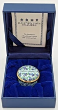 RARE HALCYON DAYS Enamel Trinket Box UNFORGETTABLE Screw Top England w/ Case