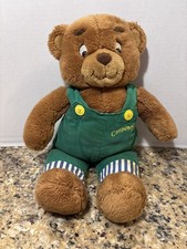 EDEN VINTAGE 1996 CORDUROY TEDDY BEAR GREEN OVERALLS STUFFED PLUSH 12 BUTTON