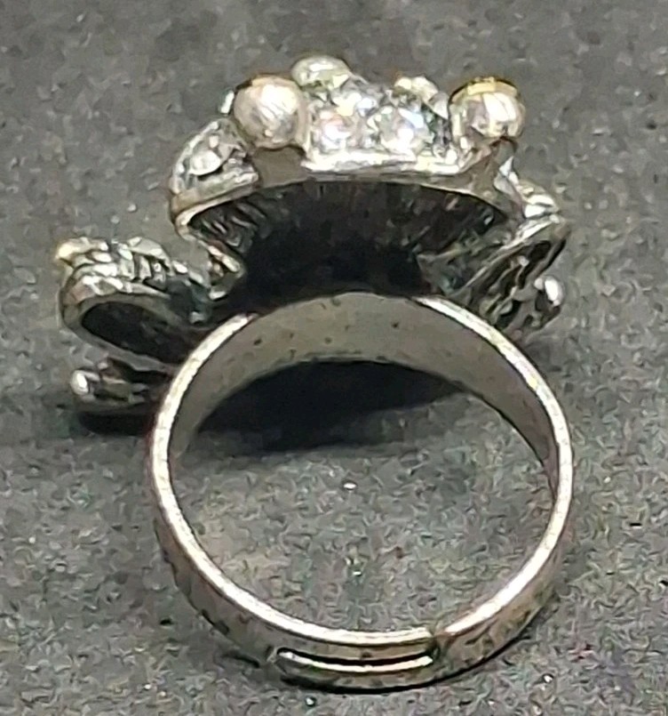 Silver Tone Rhinestone Frog Adjustable Statement … - image 7