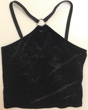 Girls Black Dance Top Glittery Plush Velvet  Soft NWOT Sz Small measurem