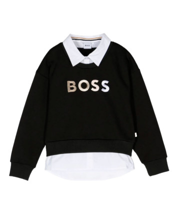 HUGO BOSS KIDS BLACK HUGO BOSS SHIRT COLLAR SWEATSHIRT J15494 09B