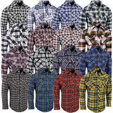 Plaid Flannel Shirt Western Style Snap Up Mens Flap Chest Pockets With Pen Slot!