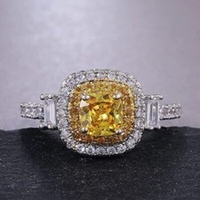 Stylish Ring Gift For Girlfriend 2.5 Ct CZ Citrine Dazzling Ring Silver Plated