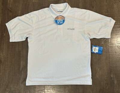 NWT Columbia PFG Small Mens White Embroidered Logo Perfect Cast Polo Fishing E3