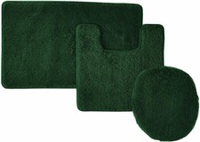 Solid 3Pc Bathroom Rug Set Hunter Green - 2 High Pile Bathmats, 1 Toilet Seat Co