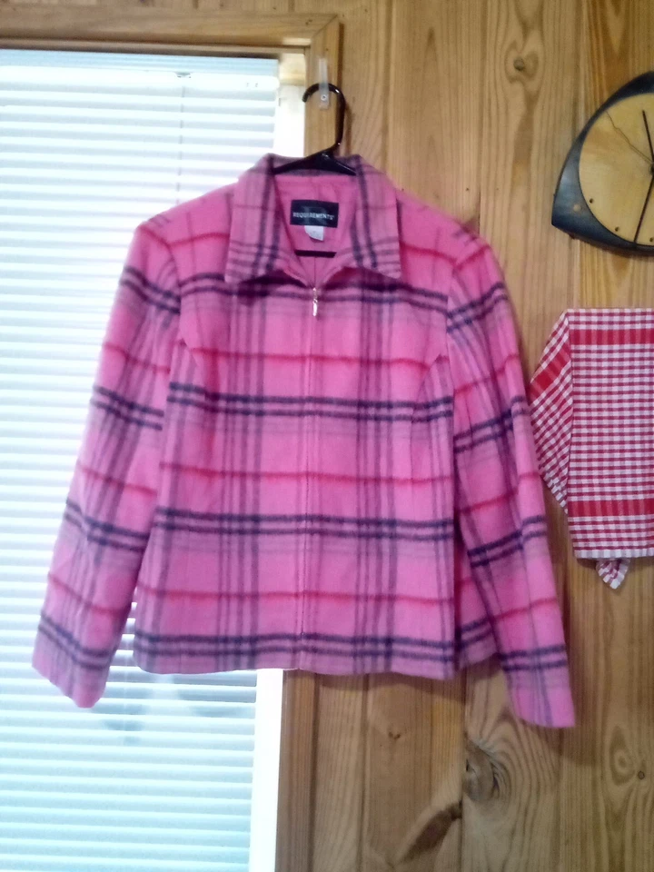 Chaqueta Abrigo Blazer Mujer 14 Rosa Mezcla Lana/Mohair Cuadros Cremallera Foto 2 de 4