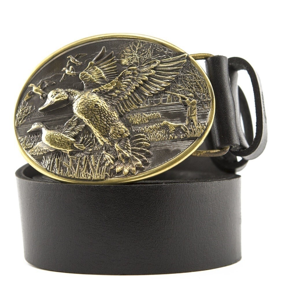 Leather belt with brass buckle Duck hunting, Mallard, Trophy duck season hunter-image