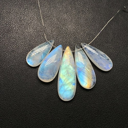 AAAARainbow Moonstone Strand Multi Blue Fire Smooth Shape Pear size 9.5x11-11x33 - Picture 19 of 20