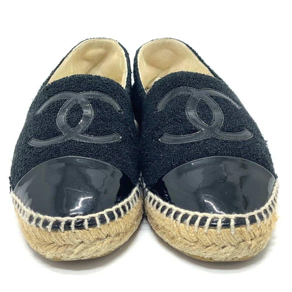 CHANEL G29762 CCCC Mark Espadrille Flat shoes Slip-on tweed / enamel Black 9