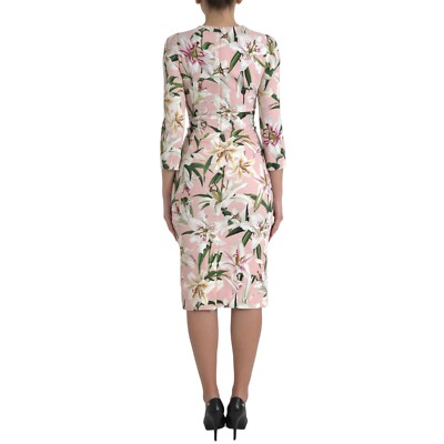 DOLCE & GABBANA Dress Pink Lily Viscose Sheath Stretch Midi
