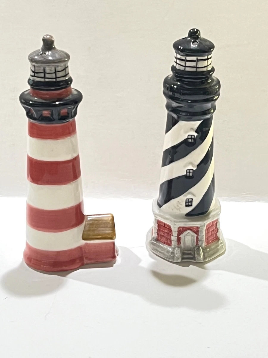 Ceramic Lighthouse Salt And Pepper Shakers Red Black White
