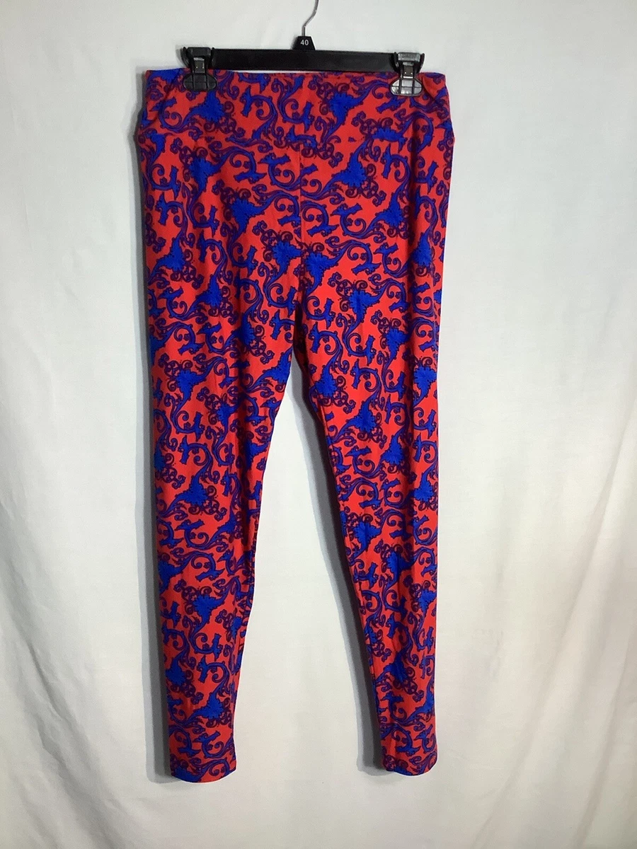 LuLaRoe Leggings Paisley Print Blue Red Size T/C Tall & Curvy EUC!!!