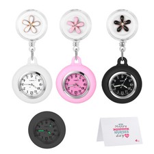 Retractable Womens Nurse Pocket Watch Luminous Hands Clip-on Hanging Fob Brooch