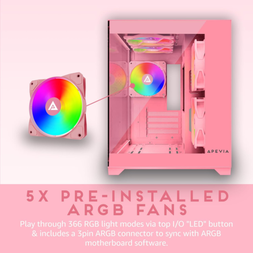 Prism-Pk Prism Micro-Atx Gaming PC Cube Case W/ 5X 120Mm ARGB Fans, 366 RGB Mode - Picture 3 of 7