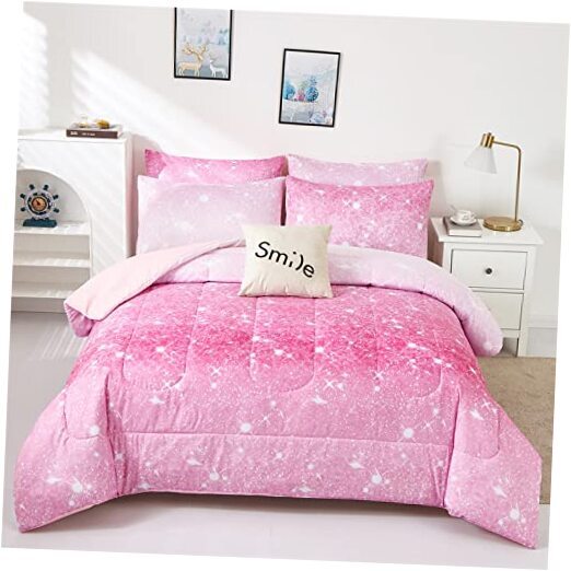 Glitter Comforter Set Full/Queen Size for Girls, Sparkle Queen(3-Piece) Pink