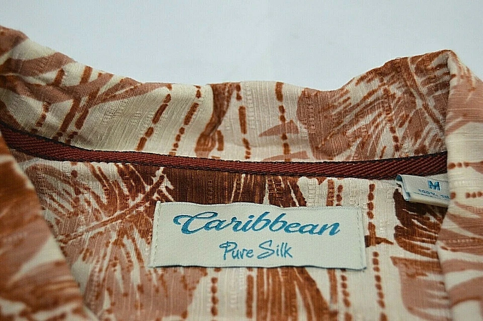 Caribbean Mens Pure Silk Hawaiian Shirt Short Sleeve Brown Size Medium NWT - Image 3 of 4