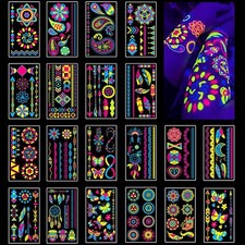 Temporary Tattoos 170 PCS Glow in The Dark Tattoos that React to Neon UV Black L