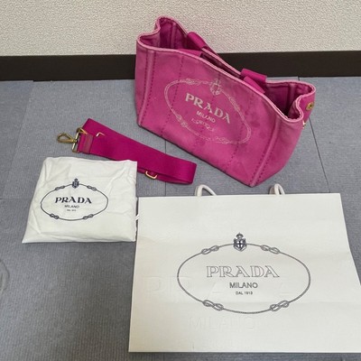 Prada Canapa 2way Bag Triangle Plate Canvas Pink Handtaschen, Schultertaschen
